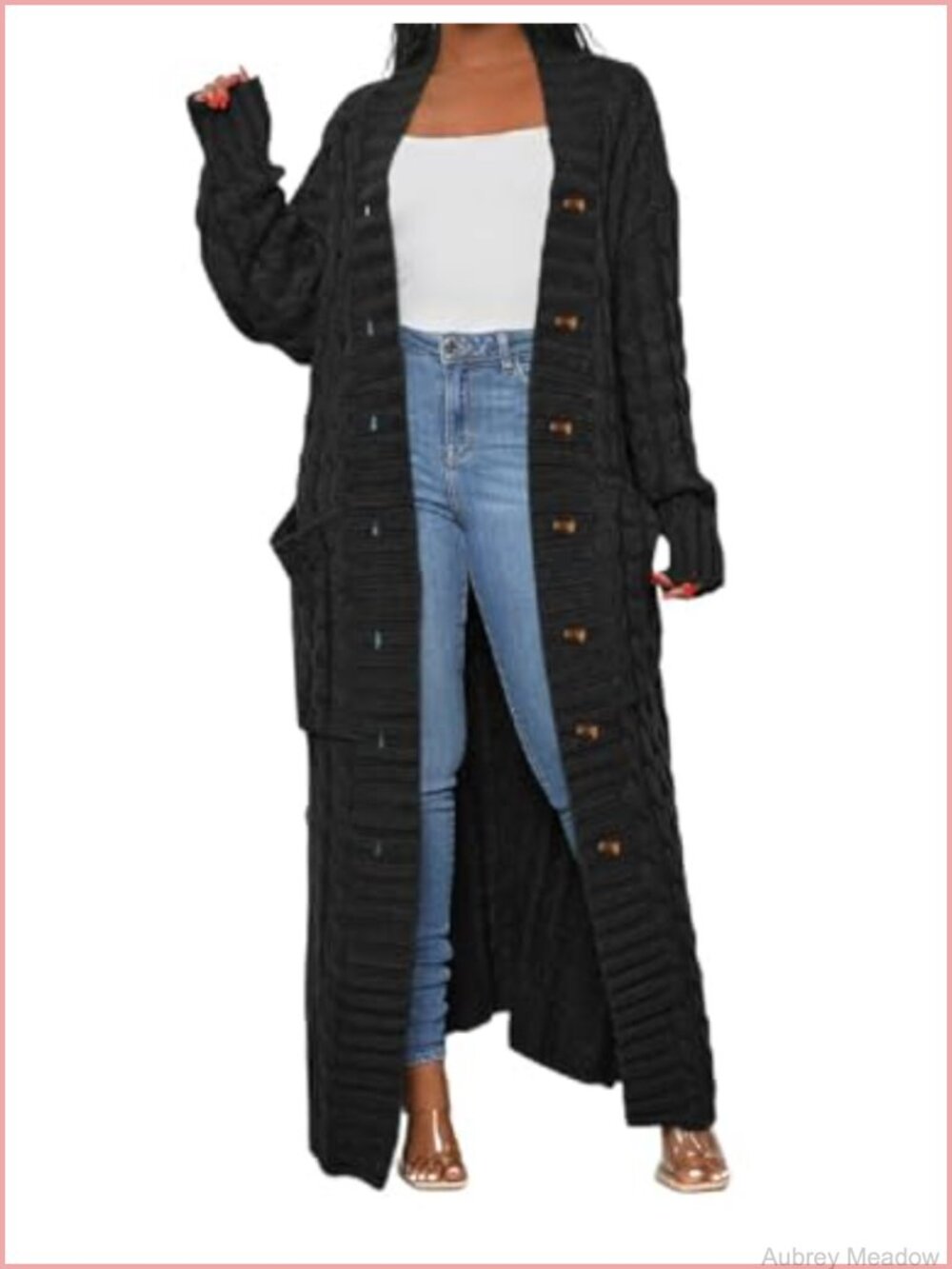 Cable Knit Chunky Long Maxi Cardigan with Pockets
